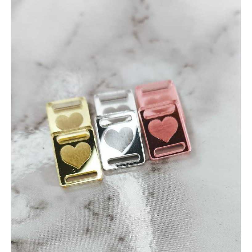 Mini Passante Acrílico com CORAÇÃO 1cm x 1,3cm | Dourado Rosé Prata  | Planner, Agenda, Encadernação