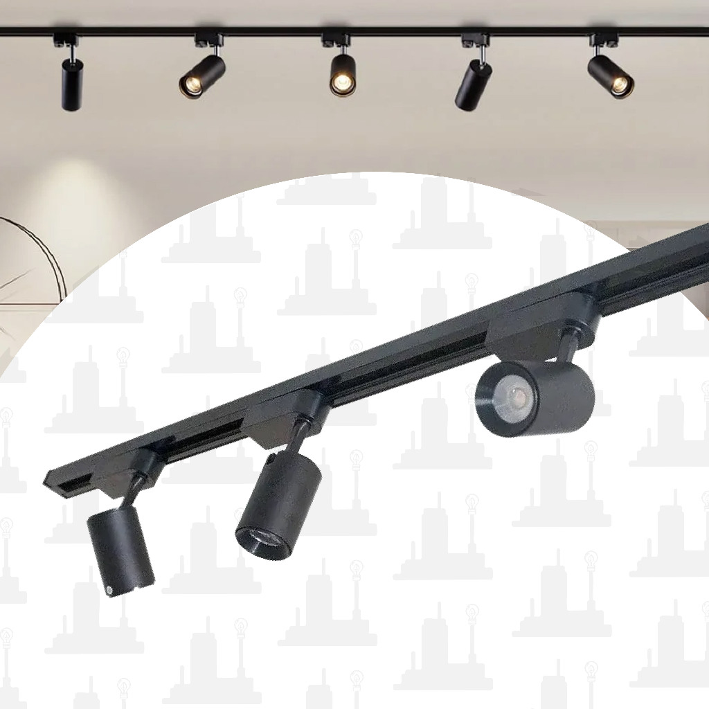 kit Trilho Eletrificado de 1m + 3 Spots 7w led Preto Luz 6500K/ 4000K/ 3000K LED FACTORY em Oferta na Shopee