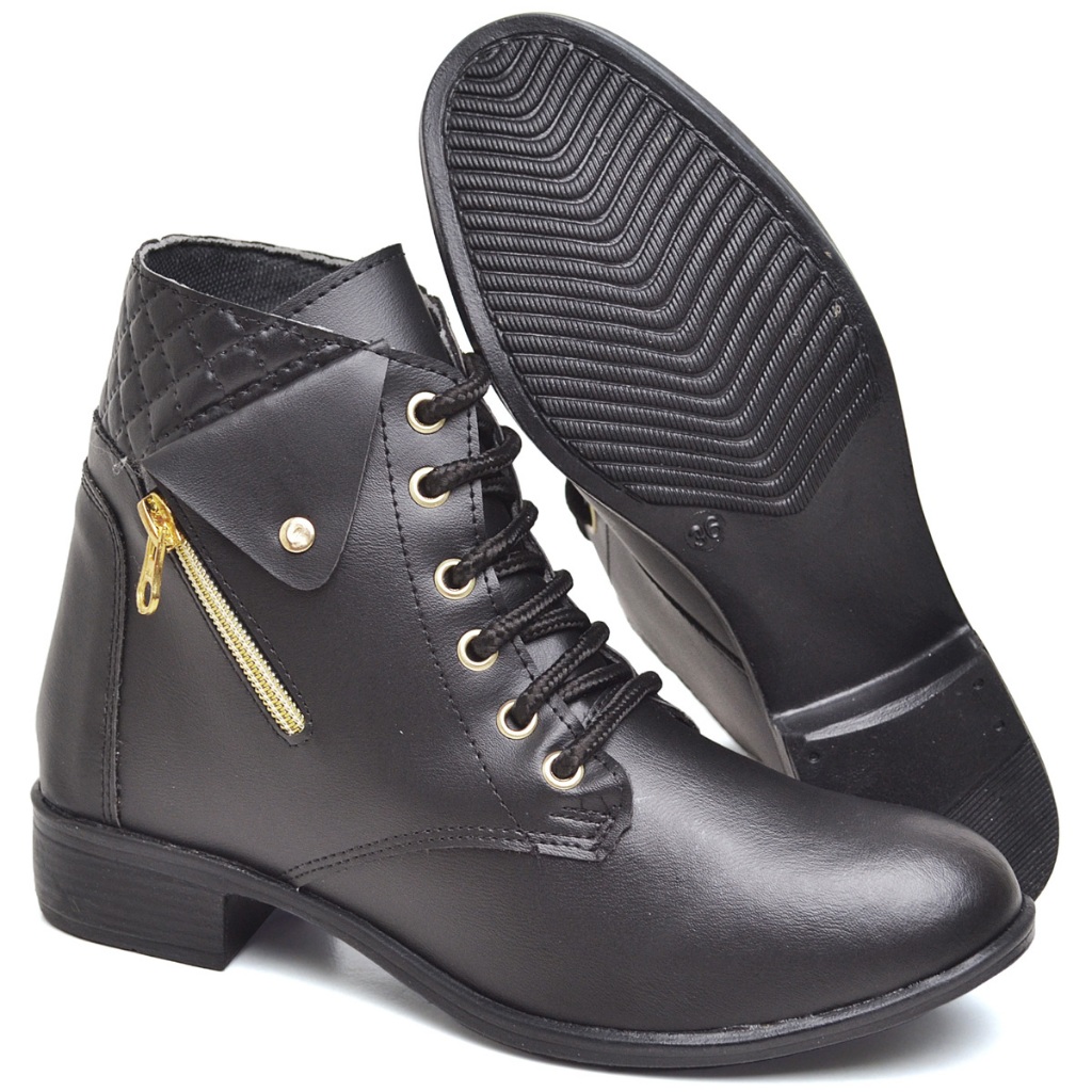 Bota Feminina Coturno Botinha Montaria Cano Curto com Ziper e Cadarço Moda Estilosa em Oferta na Shopee