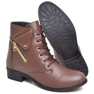 Bota Feminina Coturno Botinha Montaria Cano Curto com Zíper e Cadarço Moda Estilosa em Oferta na Shopee