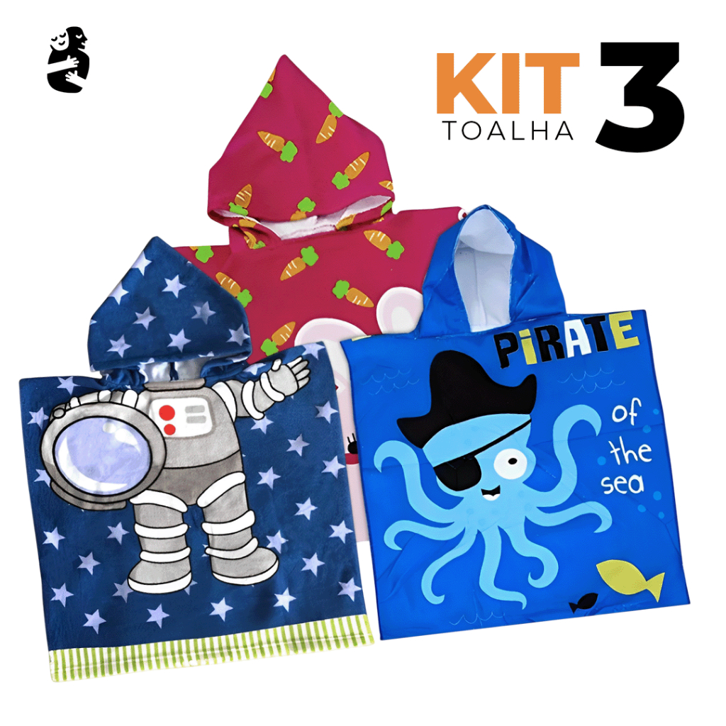 Kit 3 Toalhas Poncho Infantil Microfibra Secagem Rápida com Capuz Toalha Praia Banho Piscina em Oferta na Shopee