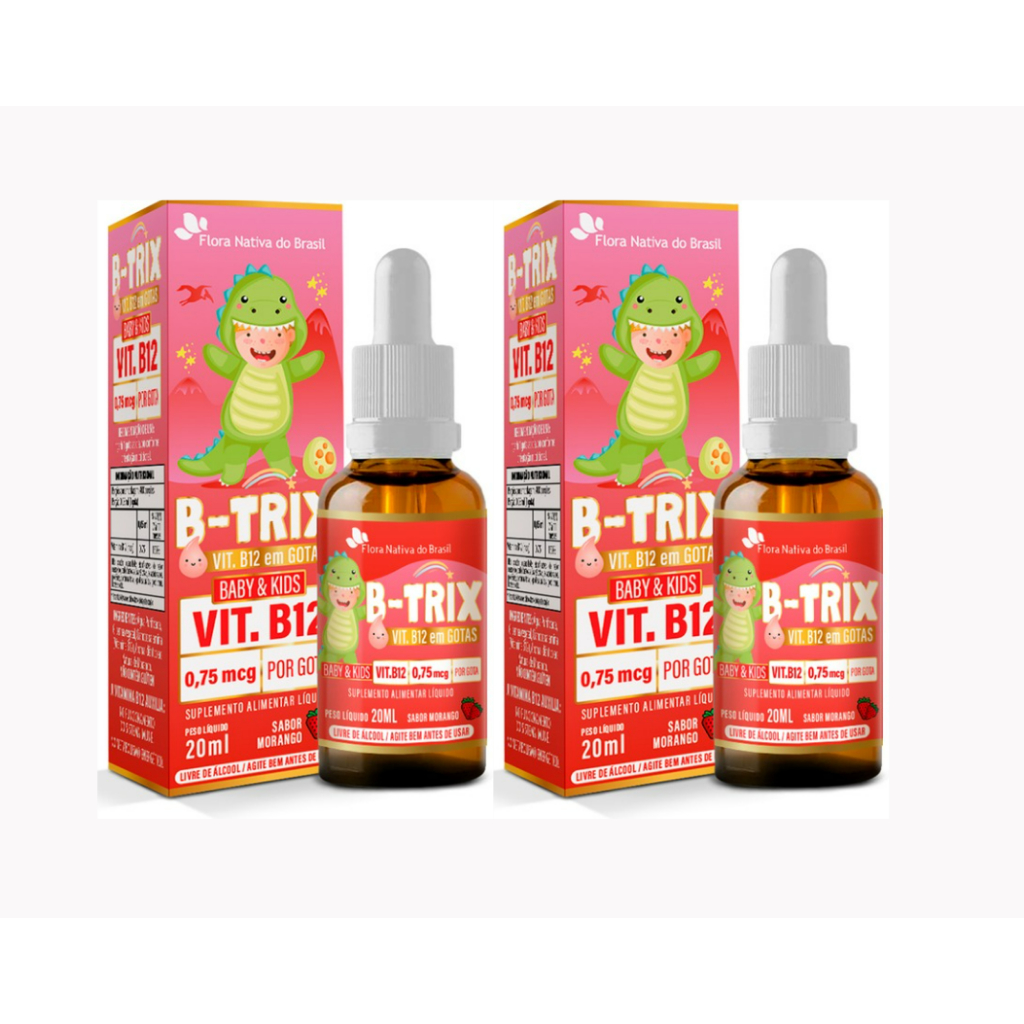 Kit 2x Vitamina B12 Infantil Kids B-trix 0,75mcg por gota 20ml (sabor morango) - Flora Nativa