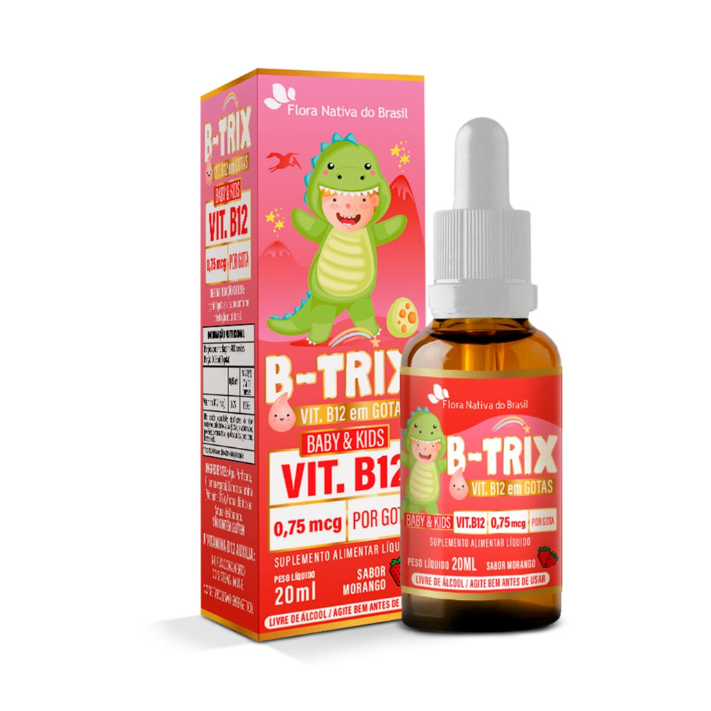 Vitamina B12 infantil Kids B-trix 0,75mcg por gota 20ml (sabor morango) - Flora Nativa