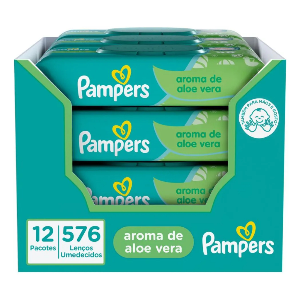 Lenço Umedecido Pampers Aloe Vera 576UN em Oferta na Shopee