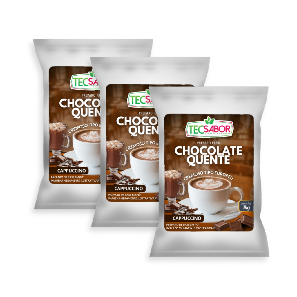 3x Chocolate Quente Cremoso tipo Europeu Cappuccino - Tecsabor