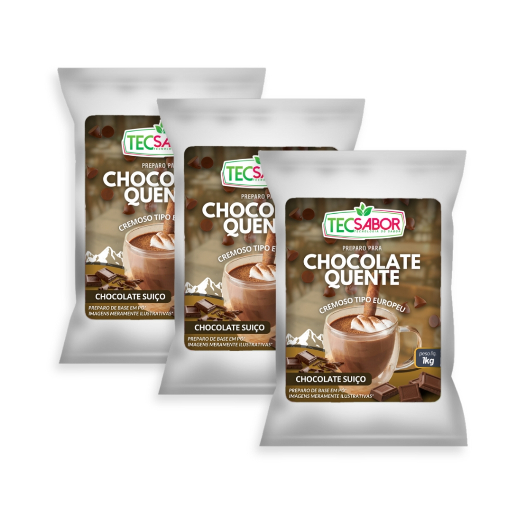 3x Chocolate Quente Cremoso tipo Europeu Chocolate Suiço - Tecsabor