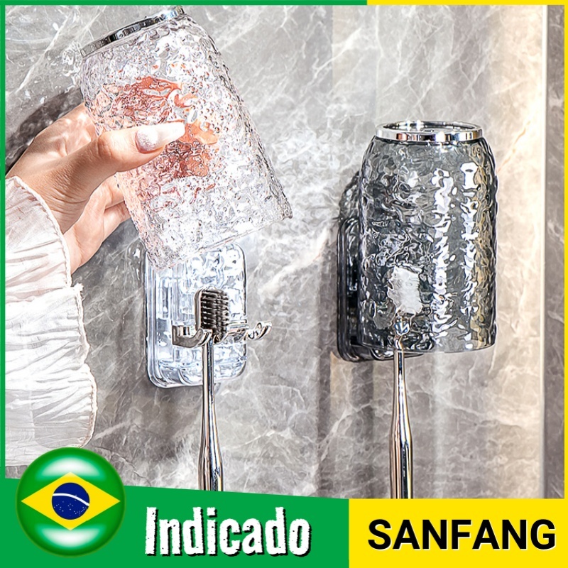 Rack Acrílico De Escova De Dentes Porta Copos Para Enxaguante Bucal Do Banheiro Sem Furo Luxo em Oferta na Shopee