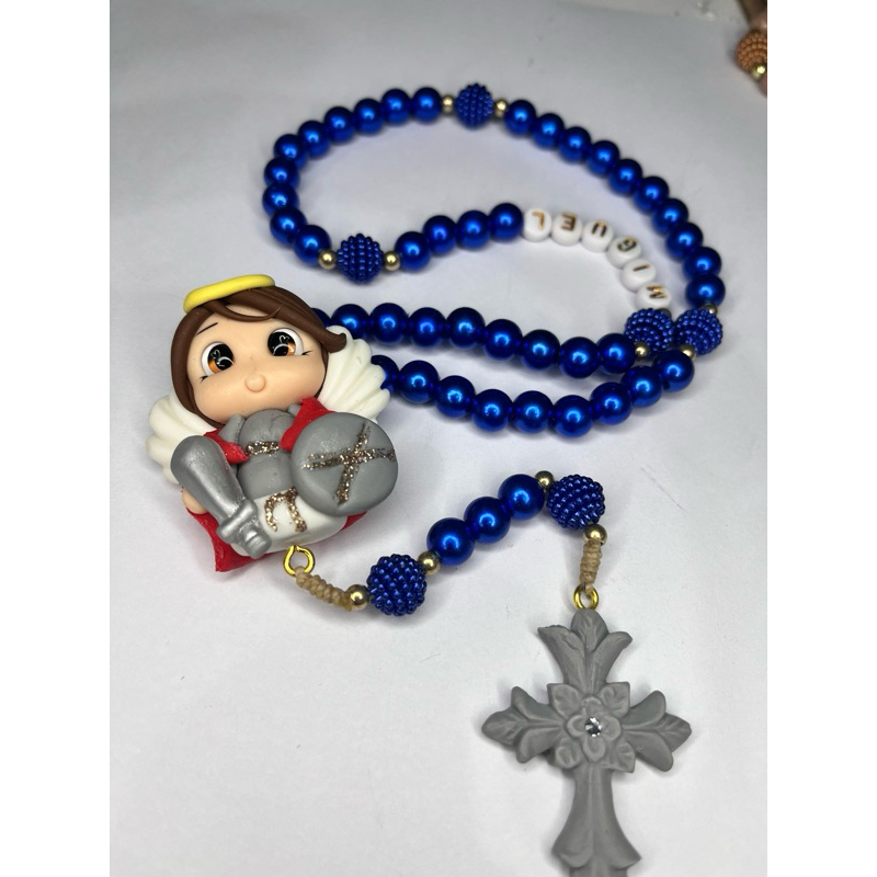 Terço Personalizado São Miguel Arcanjo Biscuit em Oferta na Shopee