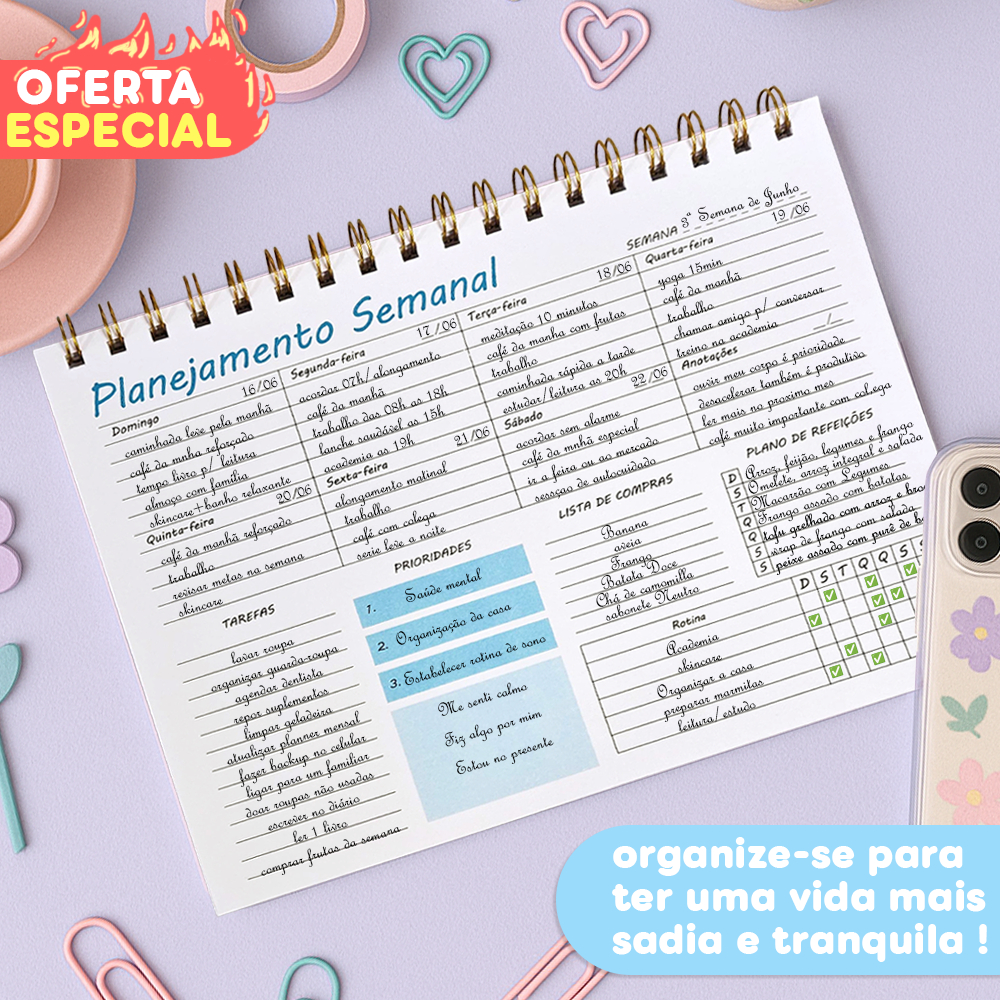 Planner - Planejamento Semanal 50 Semanas/1 Ano - Caderno Aramado, Várias Cores - Oferta Imperdível!