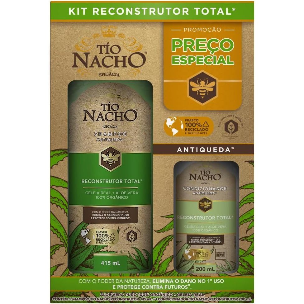 Kit Shampoo 415ml + Condicionador 200ml Tío Nacho Reconstrutor em Oferta na Shopee