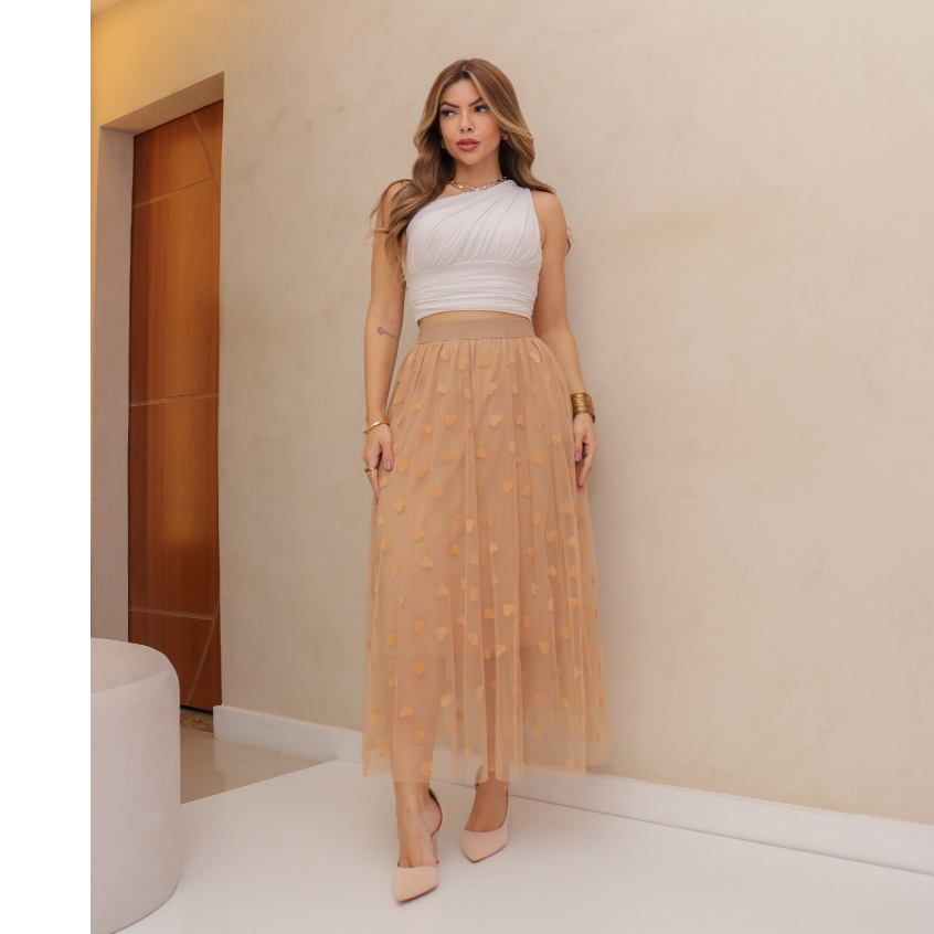 Saia de Tule Longa Feminina Forrada Evangélica Elegante Moda 3RD SD1502