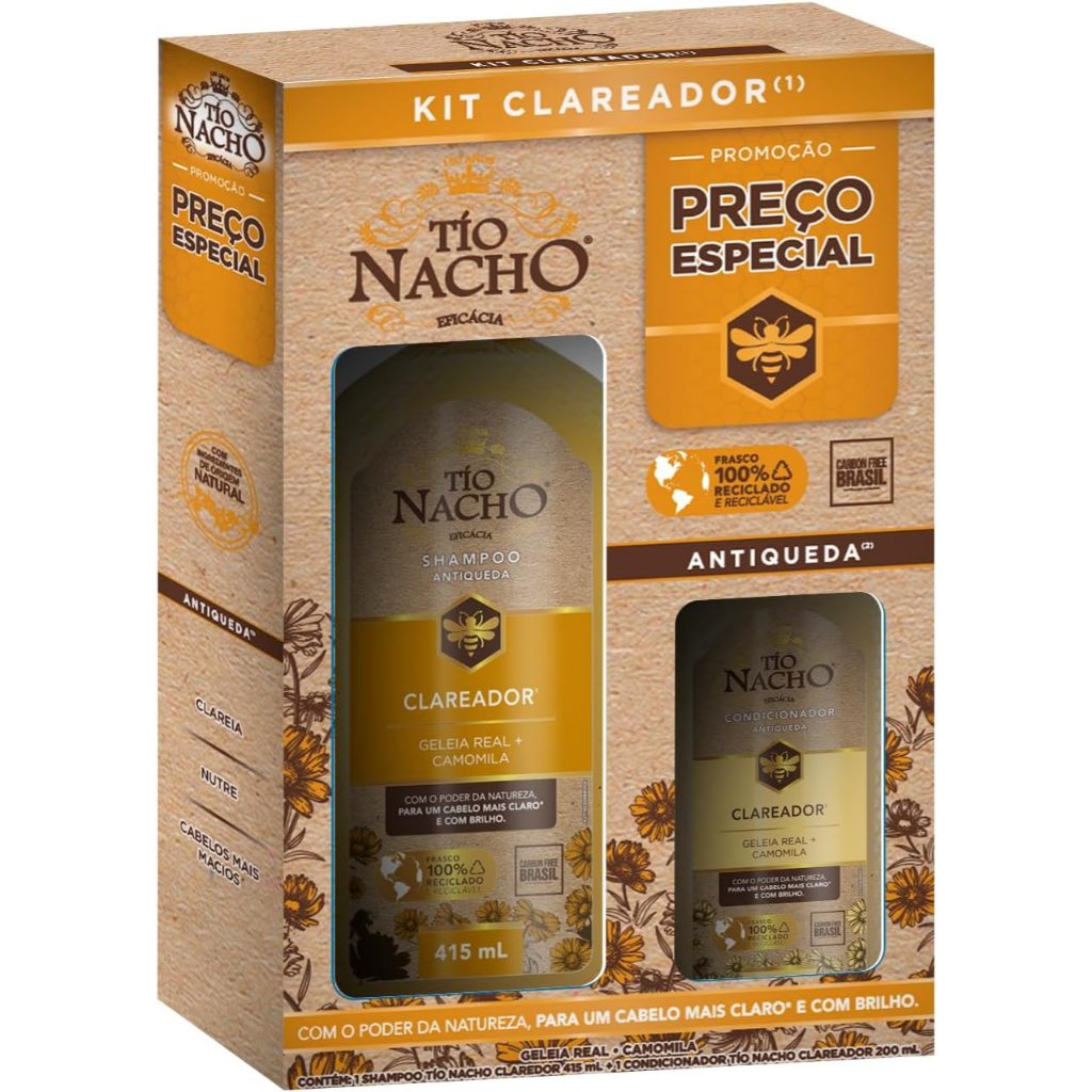Kit Shampoo 415ml + Condicionador 200ml Tío Nacho Clareador em Oferta na Shopee