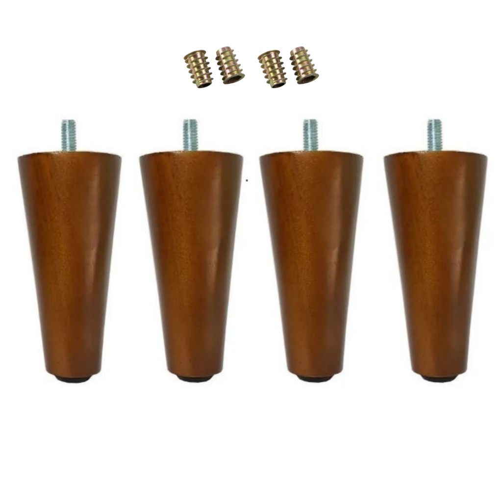 6 Pé Pézinho Palito 12cm Madeira Para Móveis Cama Box Queen King Casal Rack Puff Cadeiras Poltrona + Buchas P/ 600kg