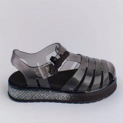 Sandália Infantil Menina Kidy Gloss Belinha Preto Glitter Confortável Anatômica Leve Antiderrapante
