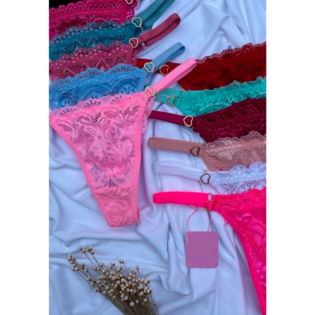 Kit 10 Tanga Com Regulagem Com Coração Calcinha Paixão Ou Kit 5 em Oferta na Shopee