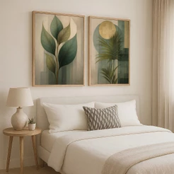 Kit 2 Quadros Decorativos Com Moldura Folhagem Abstrata Grande Moderno Para Sala Quarto