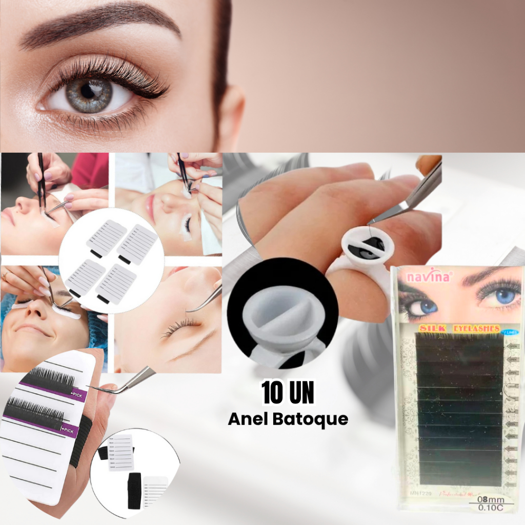 Kit Básico para Extensão de Cílios Fio a Fio - Cílios Fio a Fio + Anel Batoque + Placa