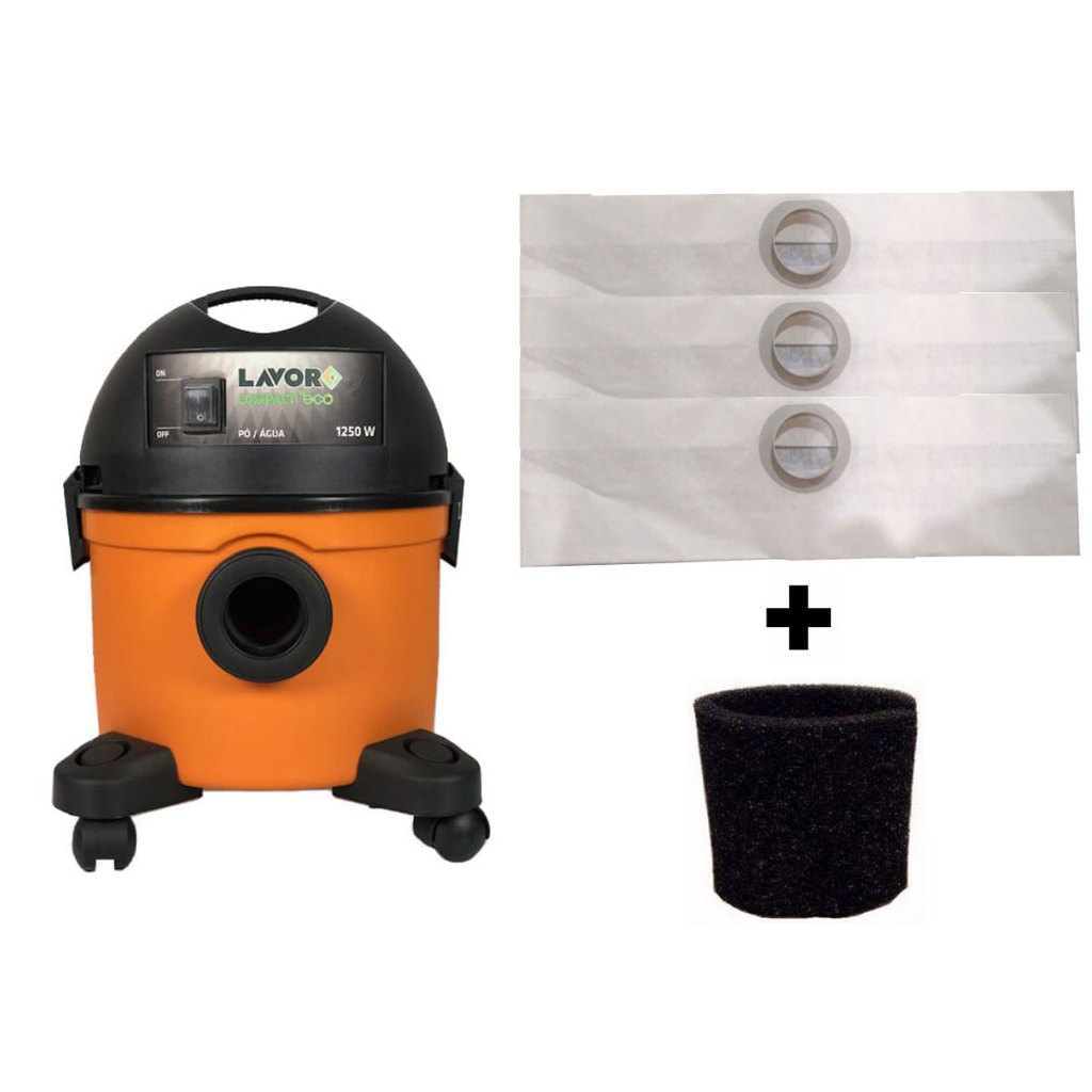 6 Sacos Descartáveis + Filtro Motor Aspirador Lavor Wash Compact Eco 1250w