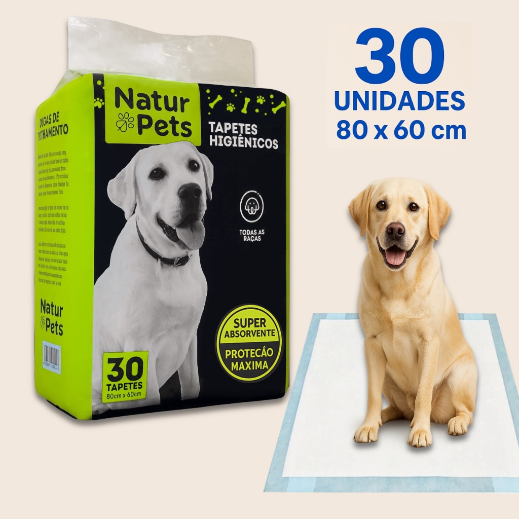 30 Tapetes Higiênicos 80x60 para Cães Gel Absorvente  | Anti-Vazamento | Branco