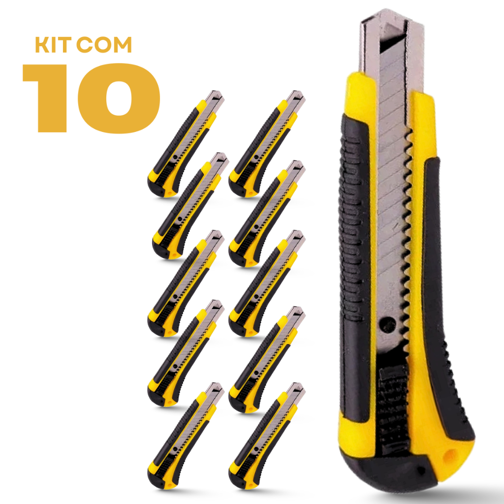 Estilete Profissional Retrátil Emborrachado 18Mm Kit 10 Unidades Trava Segurança Corte Preciso em Oferta na Shopee