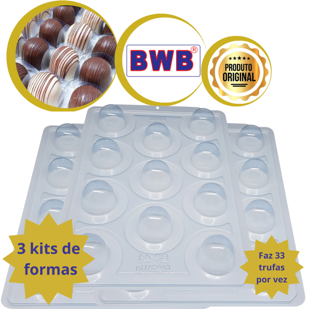Kit com 03 Formas Silicone Trufa Pequena 45g ref SP 41 11 Cavidades Economia cod 3501 BWB Embalagens