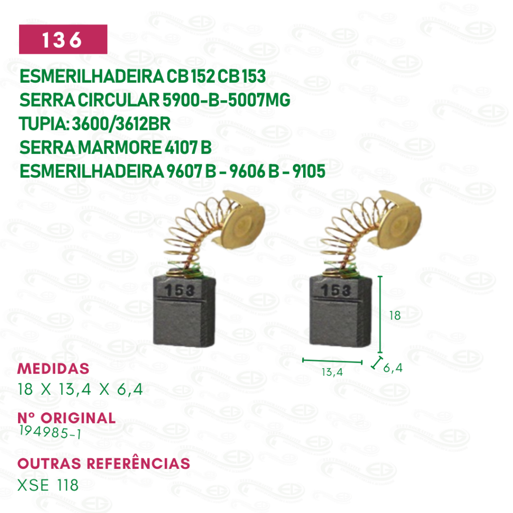 Escovas de carvão Makita para esmerilhadeira CB 152 CB 153 -9607-9105-9209 - Serra circular 5900-B-5007MG