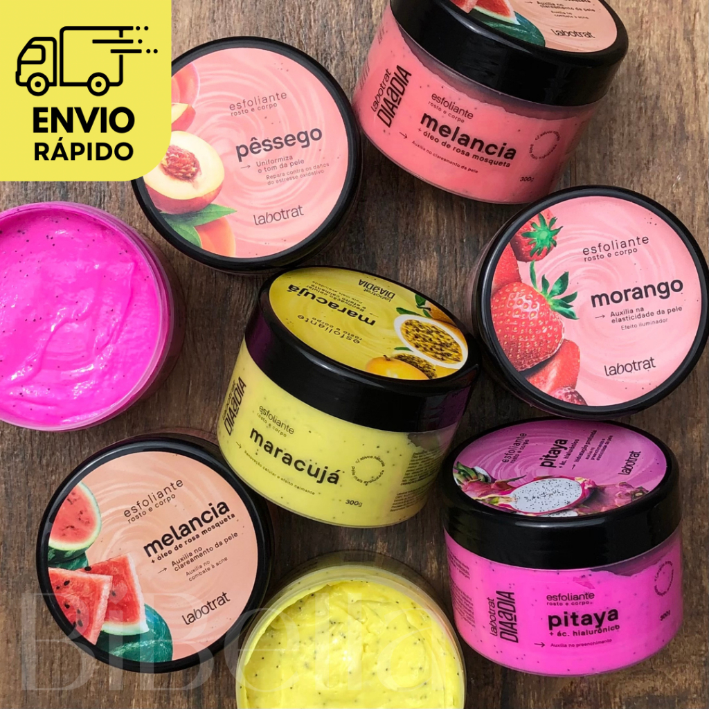 Esfoliante Corpo e Rosto Cheiro de Fruta Labotrat 300g ou 150g – maracujá – melancia – morango – pitaya – pêssego por R$ 21,90