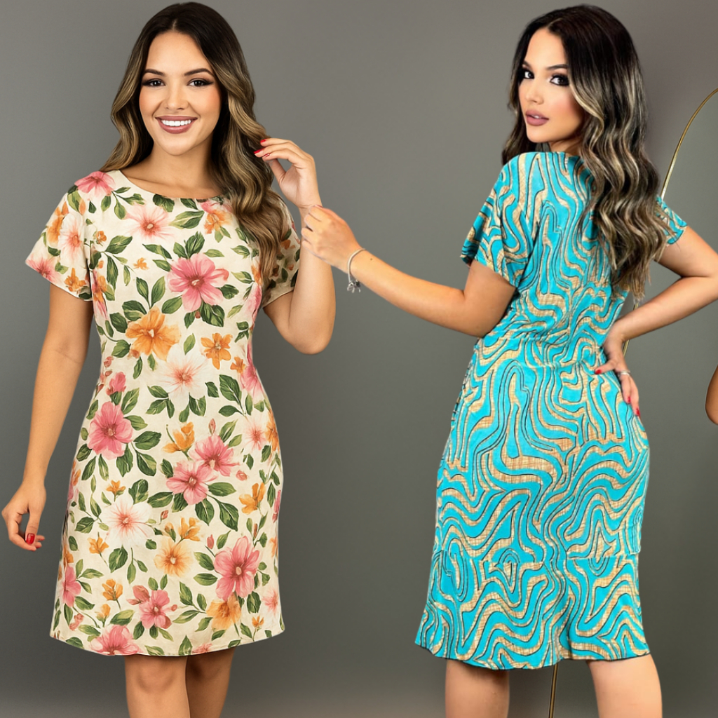 Vestido Feminino Godê Malha Estampado Sortido M ao GG Visual Exclusivo e Confortável em Oferta na Shopee