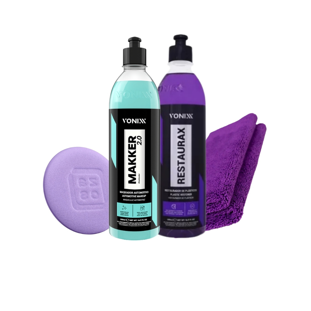 Kit Maquiagem Automotiva Makker 2.0 + Restaurador Plastico Interno e Externo Restaurax - Vonixx em Oferta na Shopee