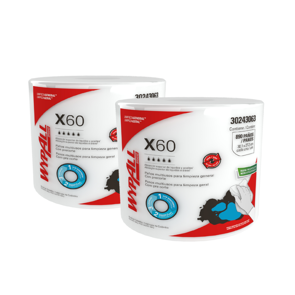 2 Rolos Jumbo com 890 Panos Descartáveis Wipers WypAll X60 Kimberly Clark