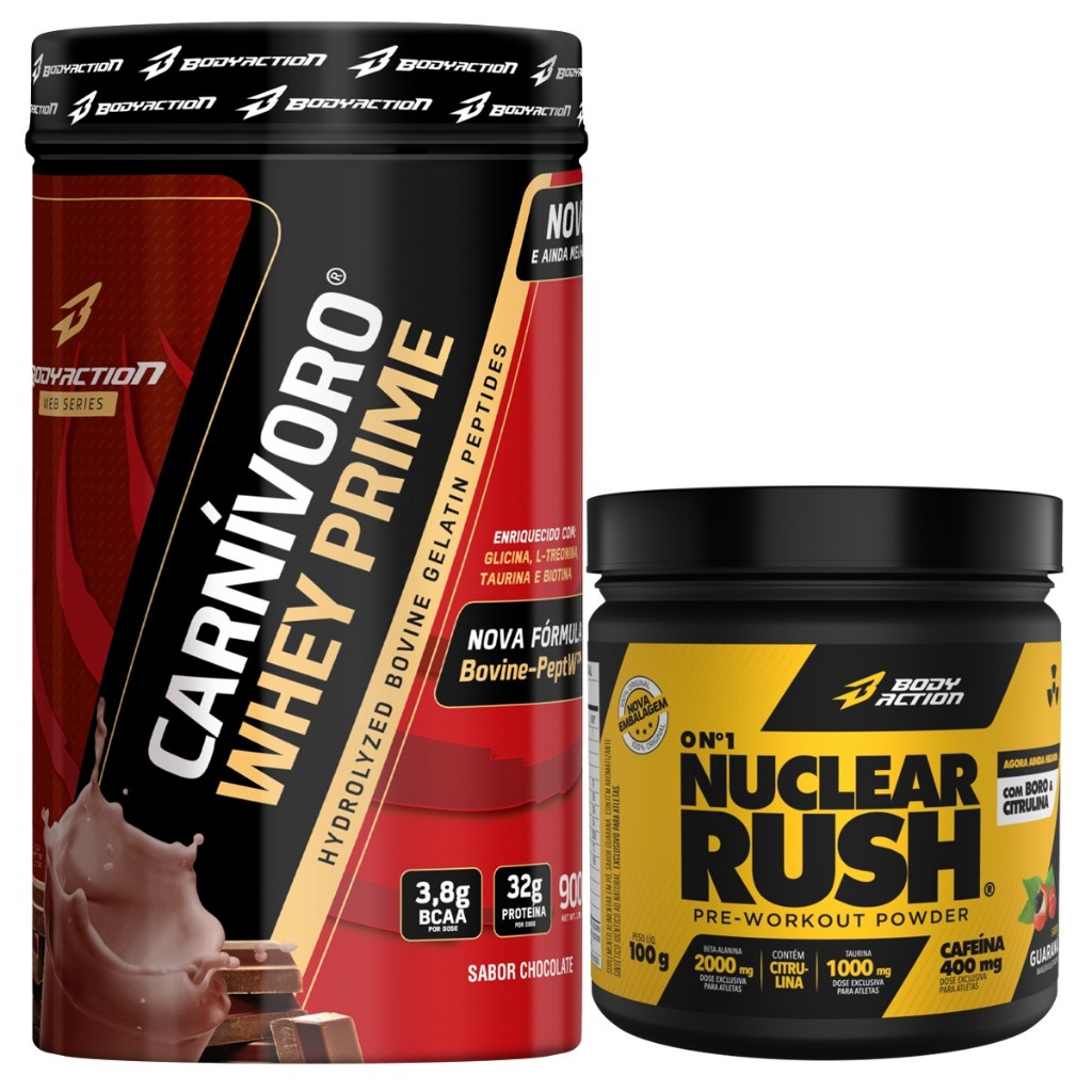 Carnívoro Whey Prime 900g + Pré Treino Nuclear Rush 100g Bodyaction - Health