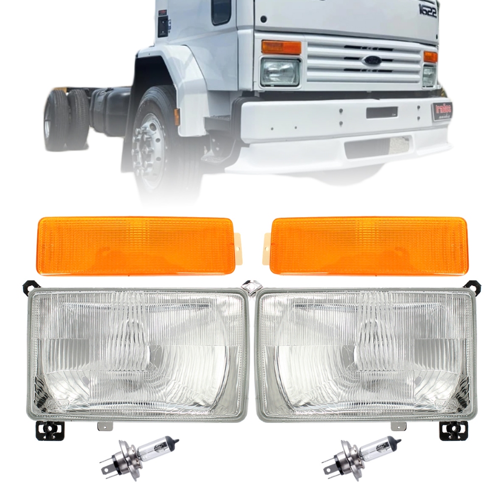 Kit Farol Ford Cargo 1991 Até 2000 Com Lâmpadas H4 E Par Lanterna Pisca Cores Ambar ou Cristal — imagem 2 de 2
