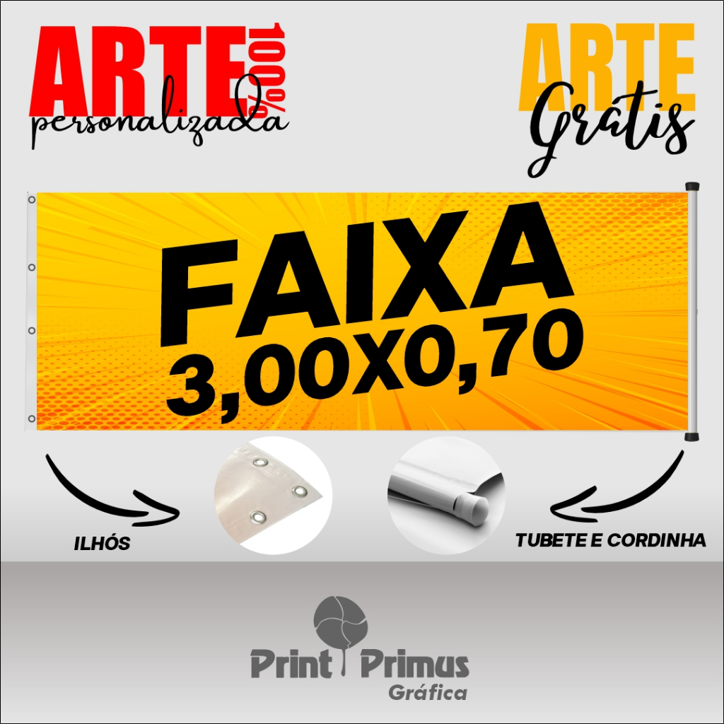 Faixa/Lona 3,00X0,70cm - Personalizada