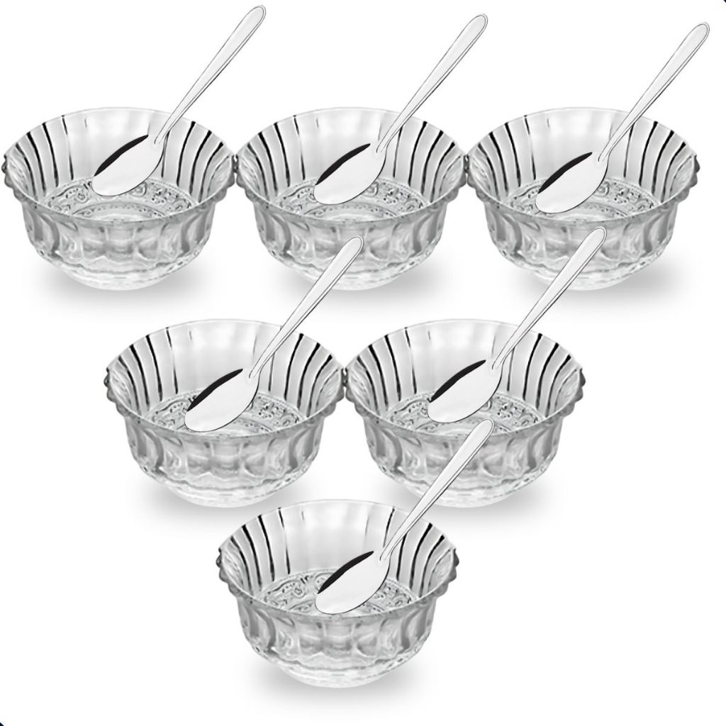 Conjunto 6 ou 12 Tigelas de Vidro 275ml e Colheres de Sobremesa Inox | Ideal para Sobremes...