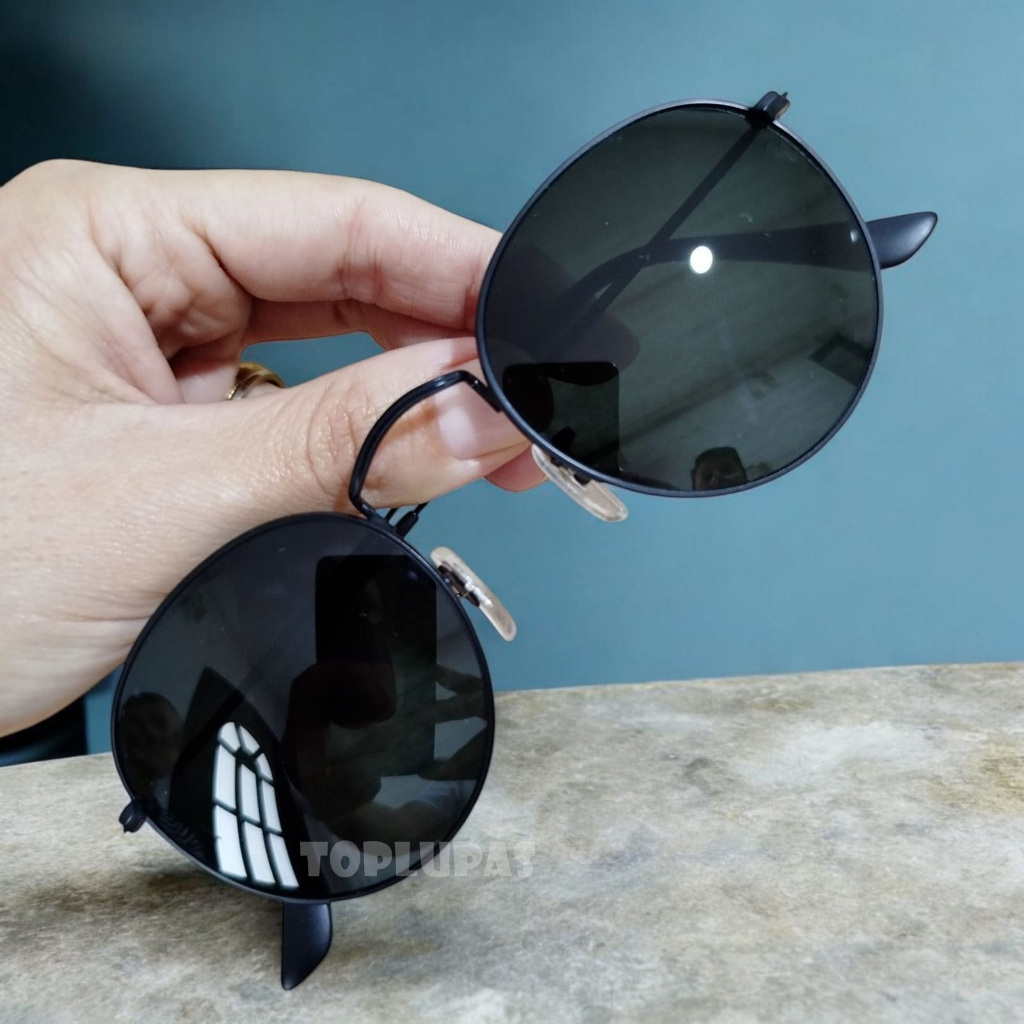 Oculos de Sol Round 3447 John Lennon Preto Fumê Redondo Lente de Cristal Proteção Uv Metal