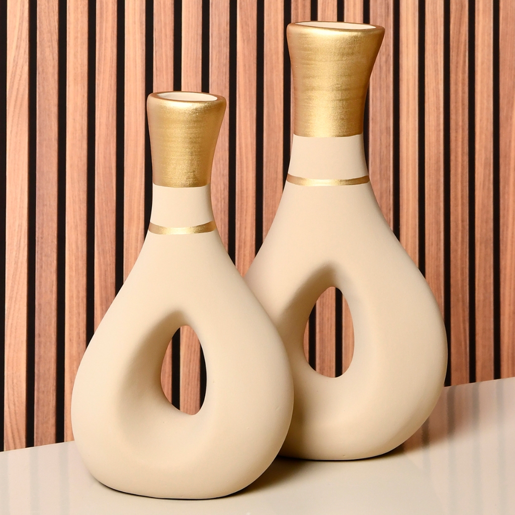 Kit 2 Vaso Colorido Peças Cerâmica Moderno Centro Mesa Decorativos Enfeites Casa Rack Sala Conjuntos em Oferta na Shopee