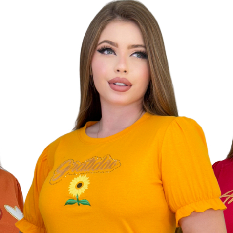 Blusa Feminina Manga Bufante Algodão Premium Elegante Confortável Moda Feminina Casual Várias Opções de Cores Perfeita