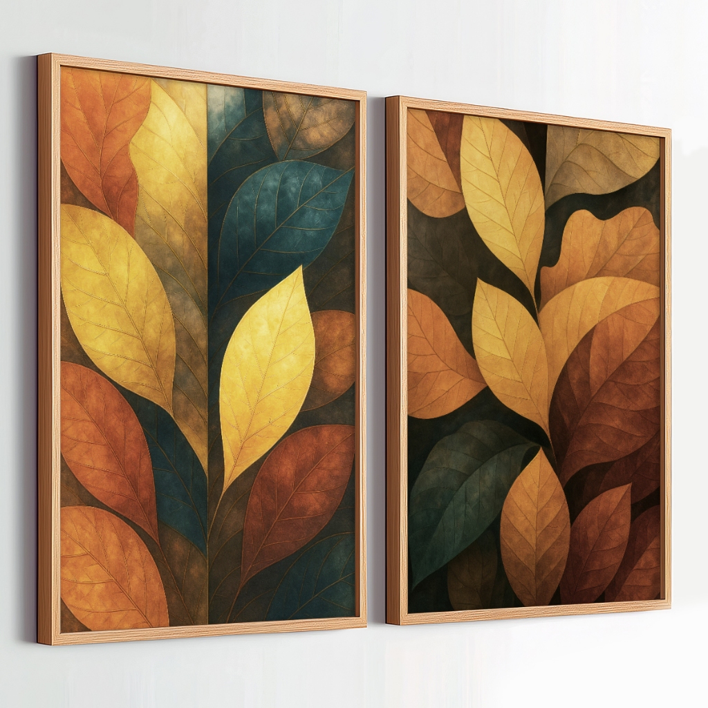 Kit 2 Quadros Decorativos 50x70 Com Moldura Folhagem Grande Moderno Para Quarto Sala Escritório
