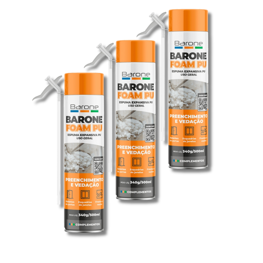 Kit 3 Espuma Expansiva de Poliuretano 500ml Barone em Oferta na Shopee
