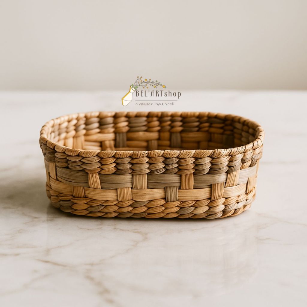 Cesta Artesanal Para Pães Feita De Palha De Taboa P Cesta Para Café Da Manhã Mesa Posta Rú...
