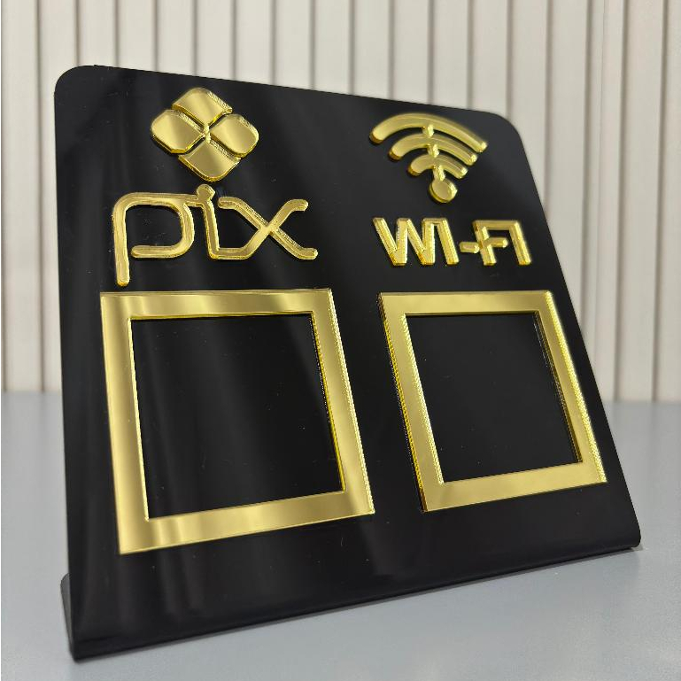 Placa Pix Pagamento QrCode Display Mesa Balcão Pix e Wi-Fi PREMIUM