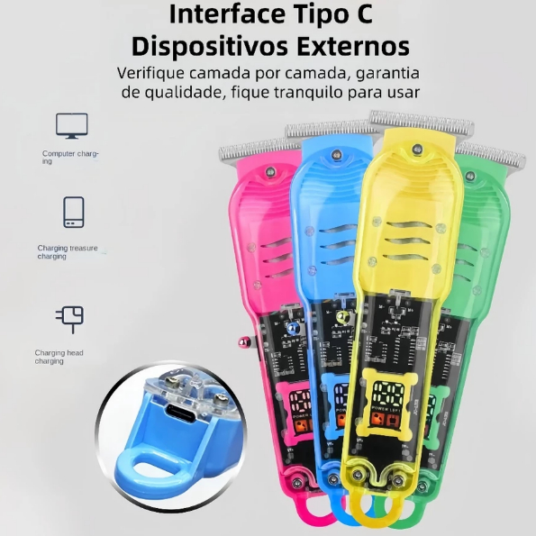 Cortador de Cabelo Profissional Sem Fio com Display LCD Inteligente e Barbeador Transparente para Homens — imagem 2 de 2