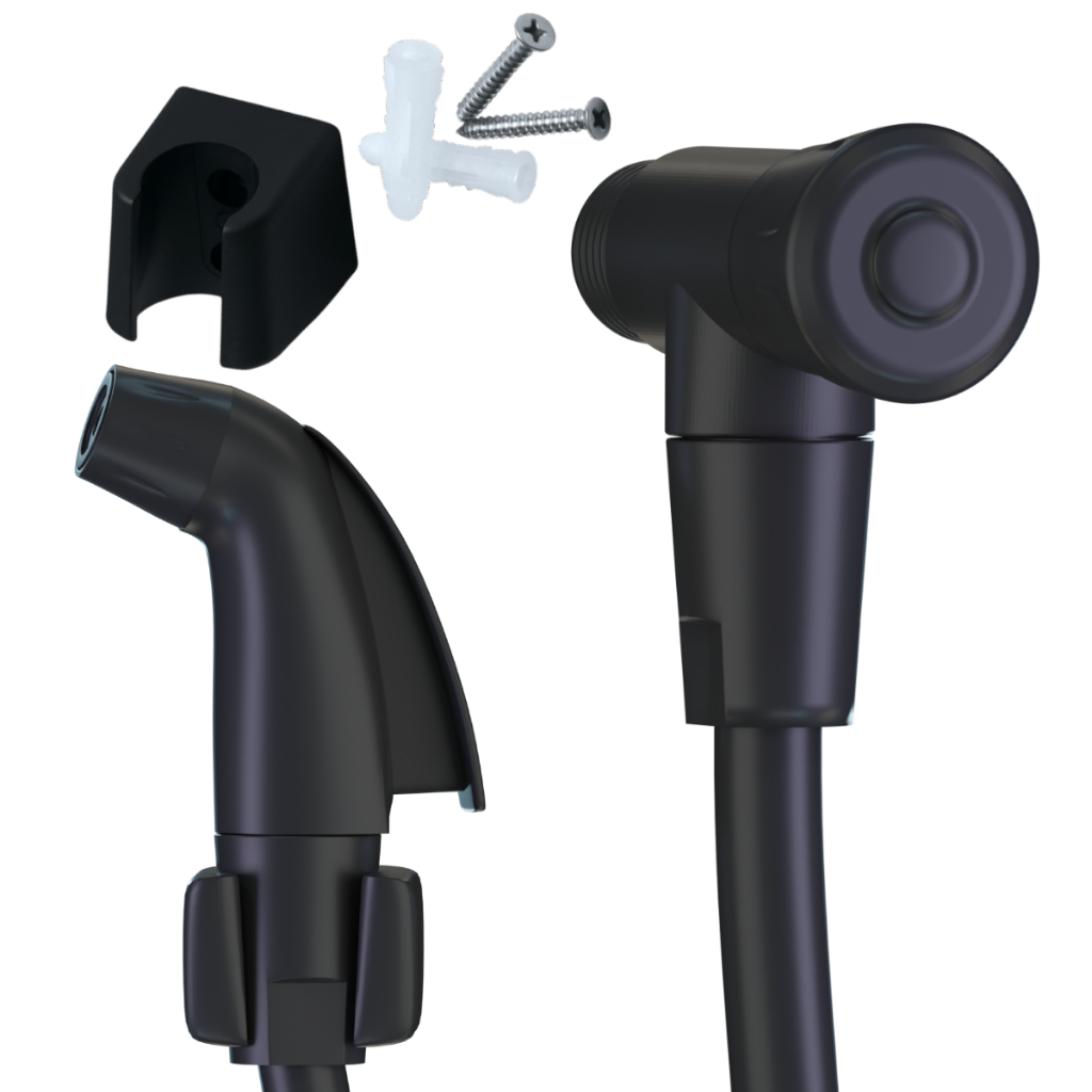 Kit Ducha Higiênica Completa Gatilho PP Preta 1/4 De Volta