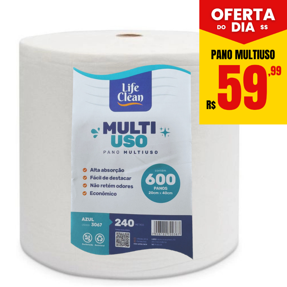 600 Pano Multiuso Tipo Perfex 20x40cm Rolo 240m Limpeza - Promoção