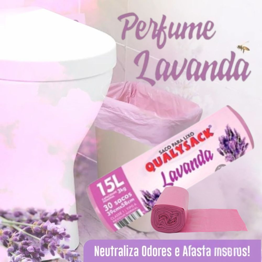 Saco de Lixo 15l Perfumado Lavanda 30un Banheiro Cozinha Anti Odores Insetos 1 rolo