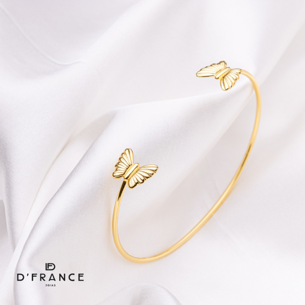 Bracelete Dourado Borboleta Ajustável Banhado a Ouro 18K - D France Semijoias