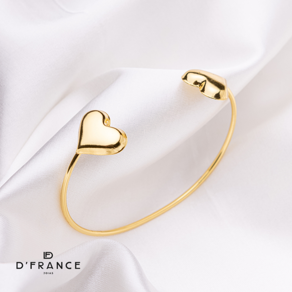 Bracelete Corações Ajustável Banhado a Ouro 18K - D France Semijóias