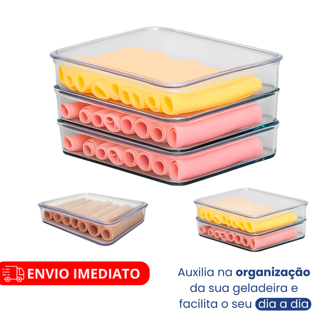 Porta Frios Presunto Queijo Kit Acrílico Resistente Duplex Duplo Com Tampa Hermético Empil...
