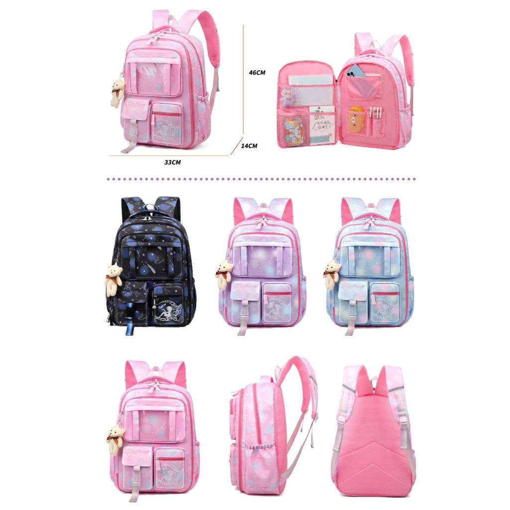 Mochila Arco Iris Feminina Infantil Juvenil Bolsa Grande Passeio Viajem Grande Capacidade Com Chaveiro Abertura180º