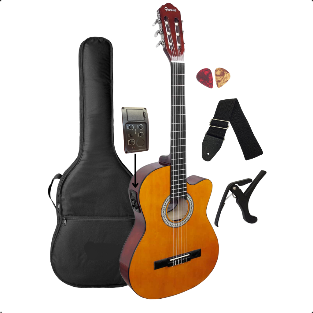 Violão Giannini Start Nylon NF-14 CEQ NT Flat Verniz Brilhante + Acessórios